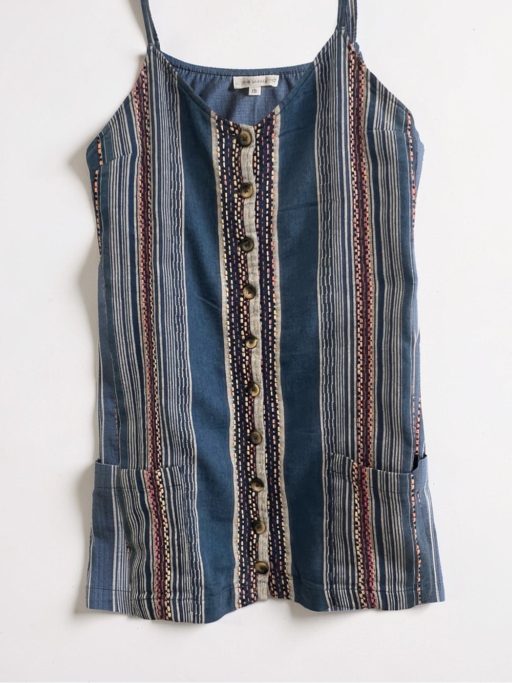 RipCurl Striped Blue Button-Front Tank Dress